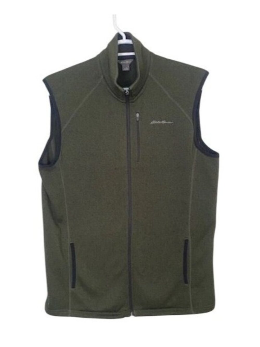 Sweater Vest Fleece Lined Olive Green Eddie Bauer Tall L Full Zip Outdoors Warm